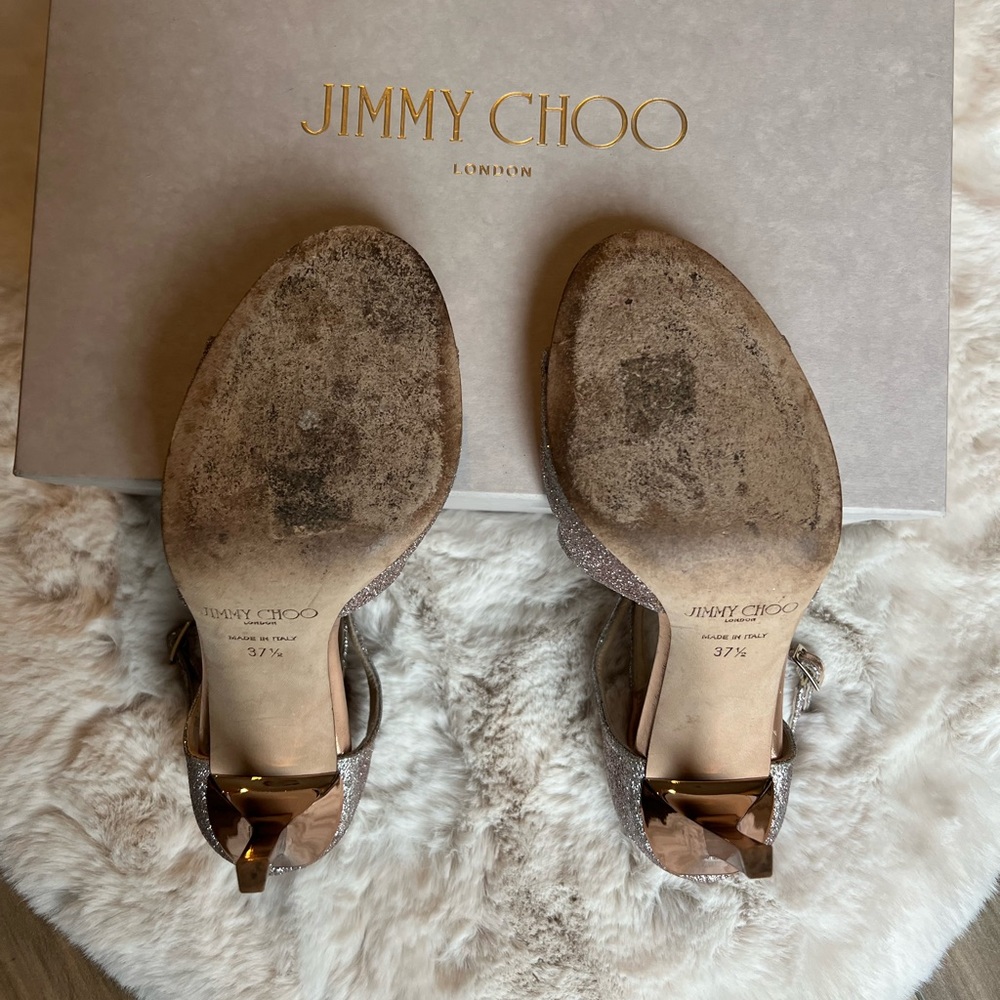 Jimmy Choo Lang tea rose fine glitter sandal 🌟 - Picture 4 of 10